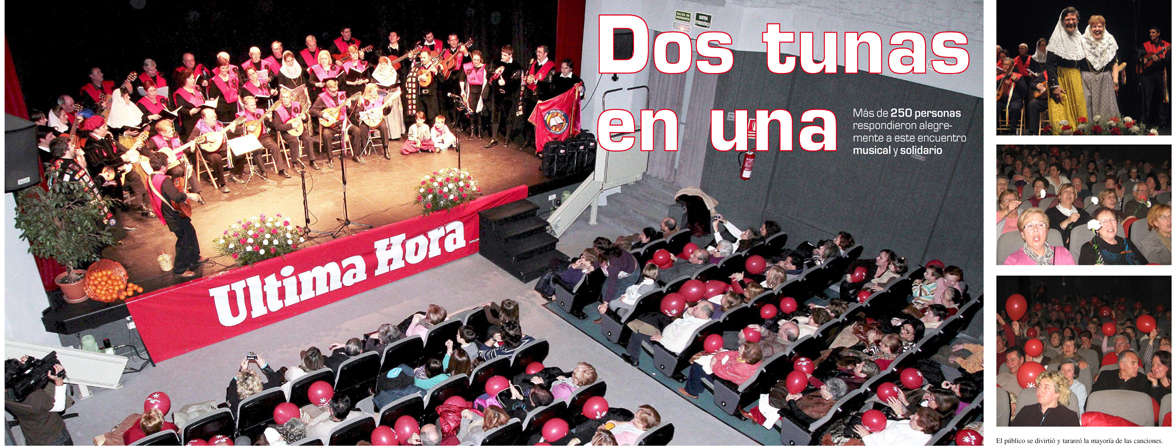 Imagen aparecida en el periódico Ultima Hora con motivo del concierto ofrecido por las tunas de Palma: Tuna Mallorca Universitaria y Tuna del club del suscriptor del Última Hora en el Palau de sa premsa