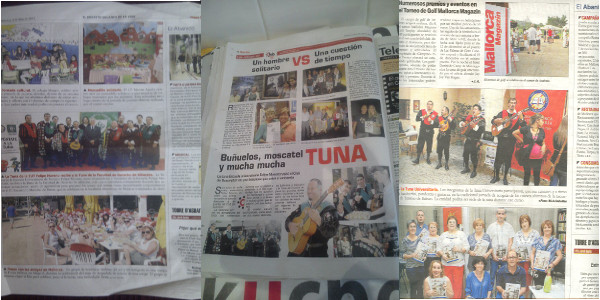 Imagen de la actuación de los tunos de Els Trovadors y miembros de Tuna Mallorca Universitaria con motivo de la celebración de la festividad de Santa Ursula que en mallorca se celebra como el día de las virgenes, o de les verges.